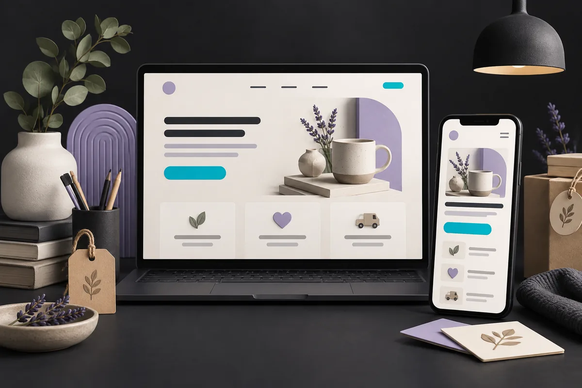 Coordinated desktop and mobile layouts for a small-business website.
