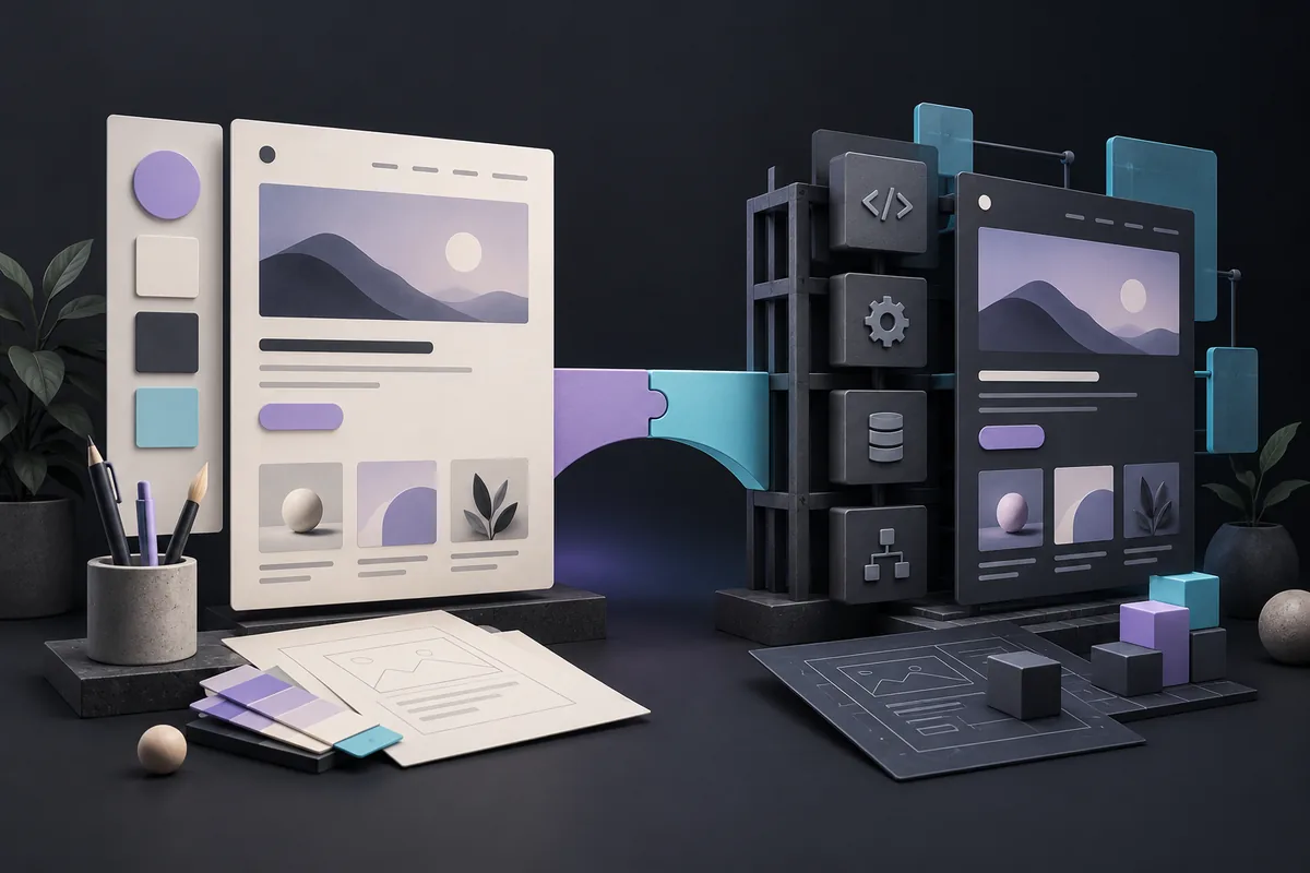 Visual website layout beside the technical components used to develop it.